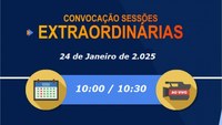 Câmara CONVOCA sessões extraordinárias para dia 24 de janeiro de 2025